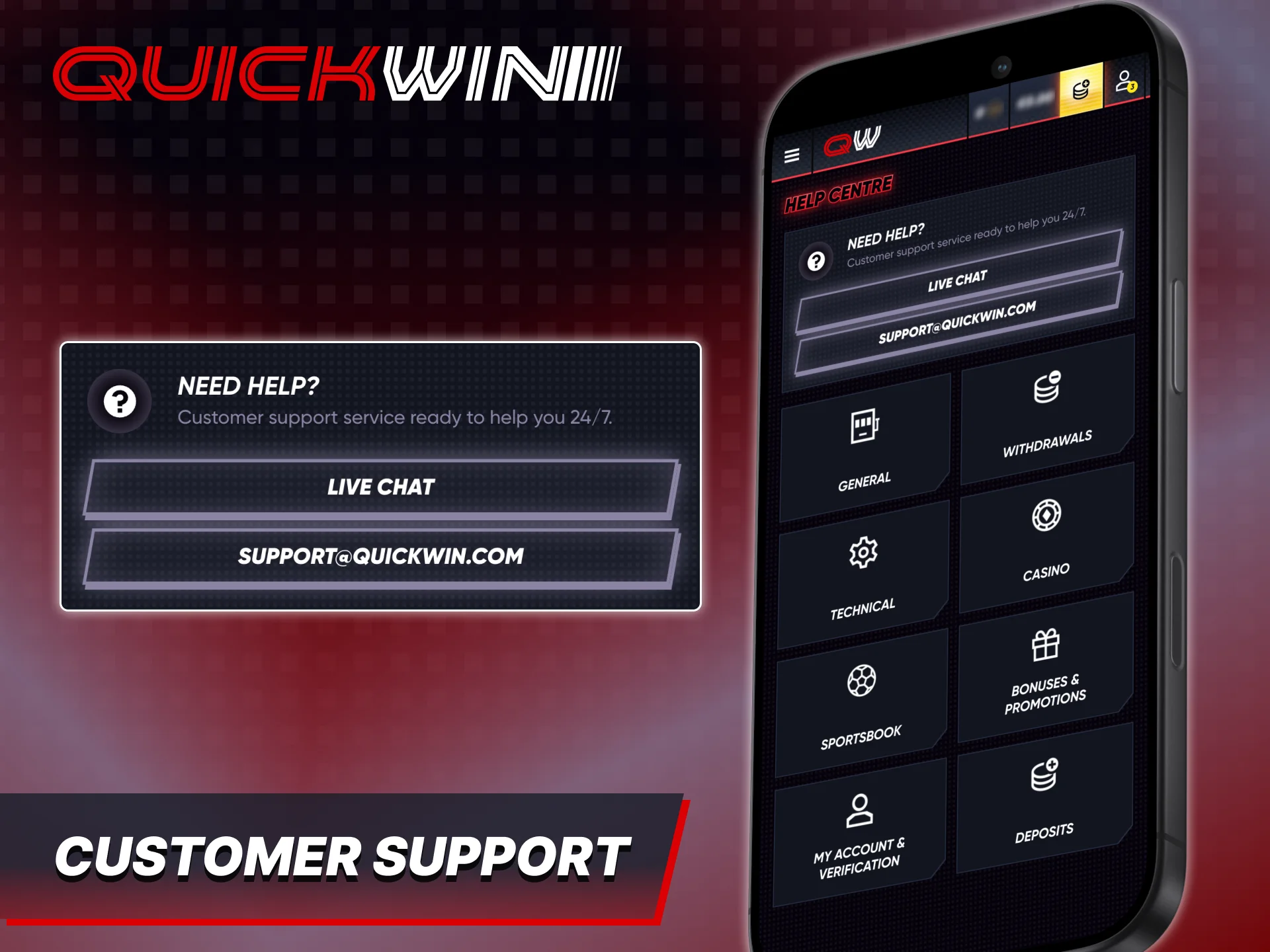 Contact Quickwin customer support directly in the app.