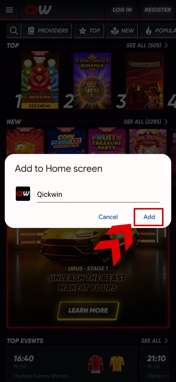 Confirm adding Quickwin shortcut to your mobile.