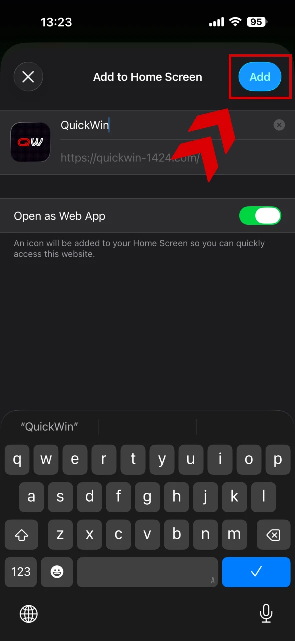 Tap add button and Quickwin app will appear on your device.