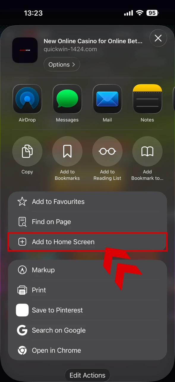 Click add to home screen option at Quickwin menu.