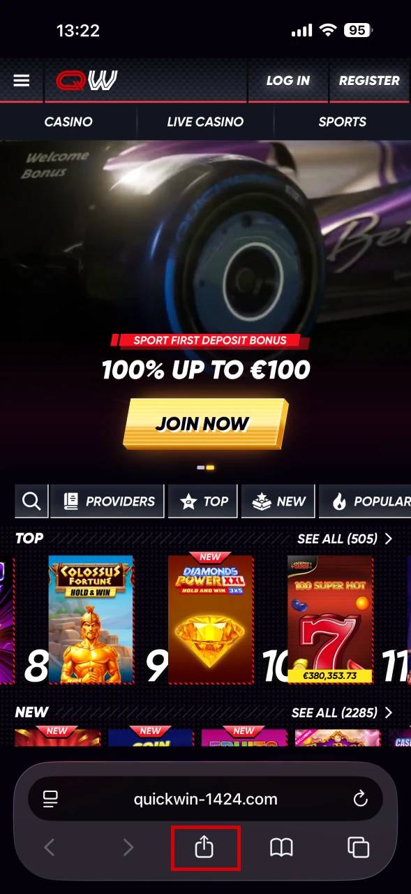 Open Safari on your iOS device to visit Quickwin.