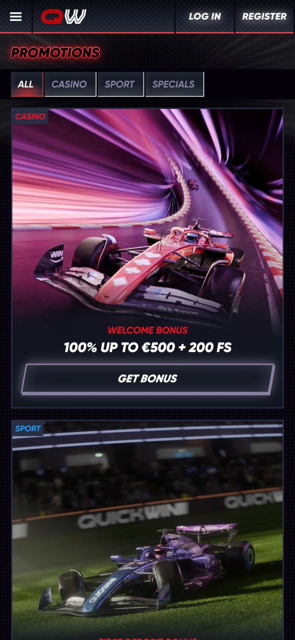 Choose your bonus on Quickwin app promotions section.