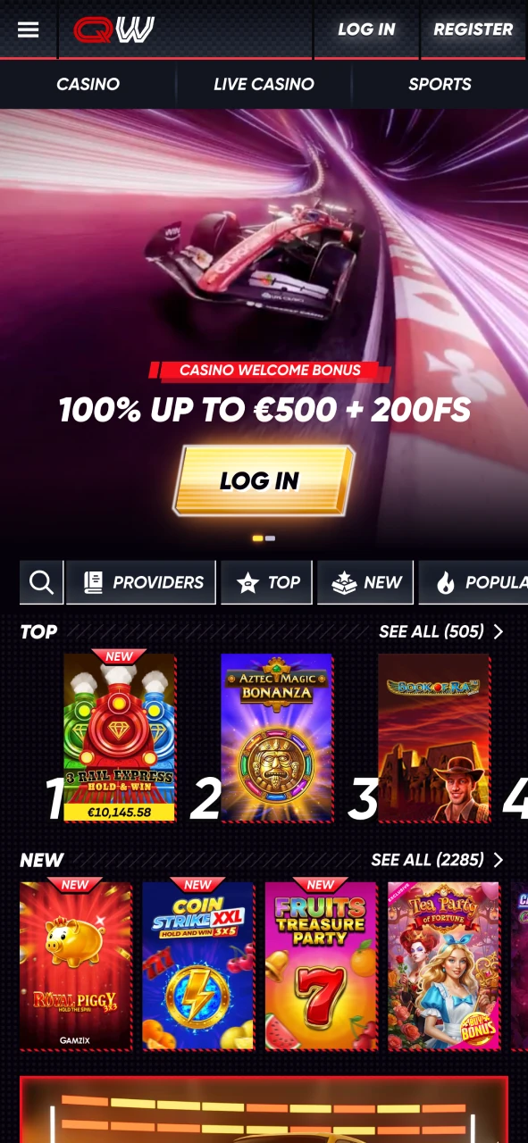 Visit the main page of Quickwin betting app.