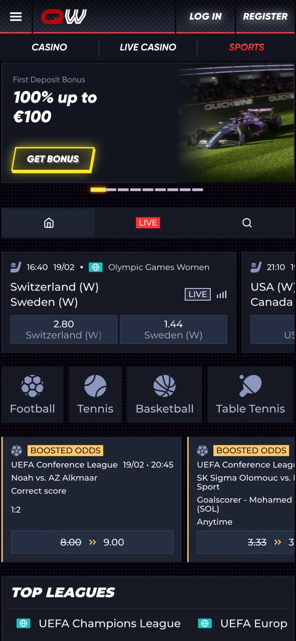 Quickwin app offers a wide selection of sports to bet.