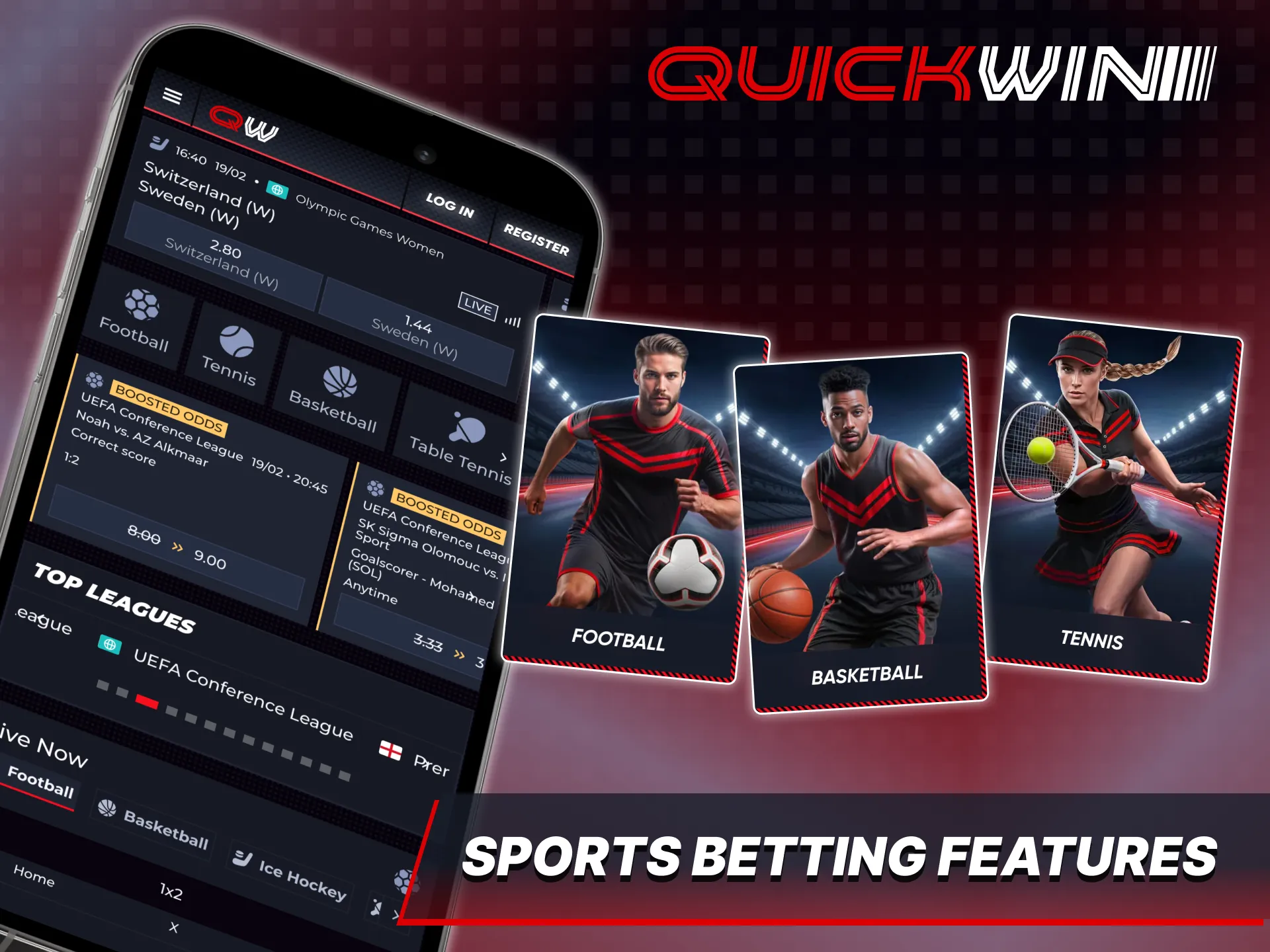 Quickwin app offers you various sports betting features.