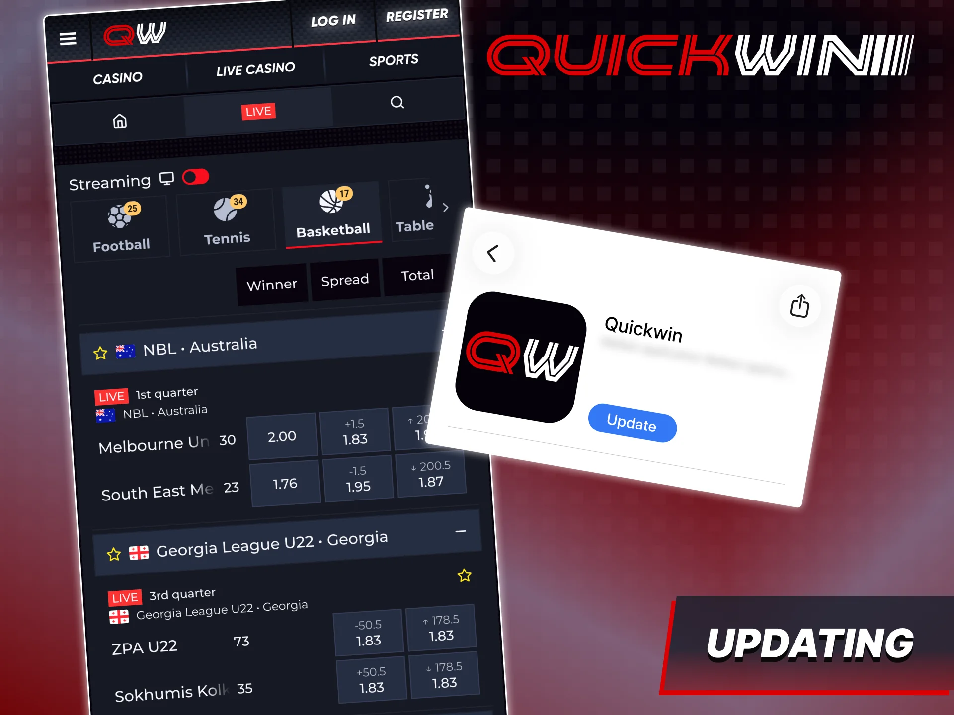 Update Quickwin app on your Android or iOS device.