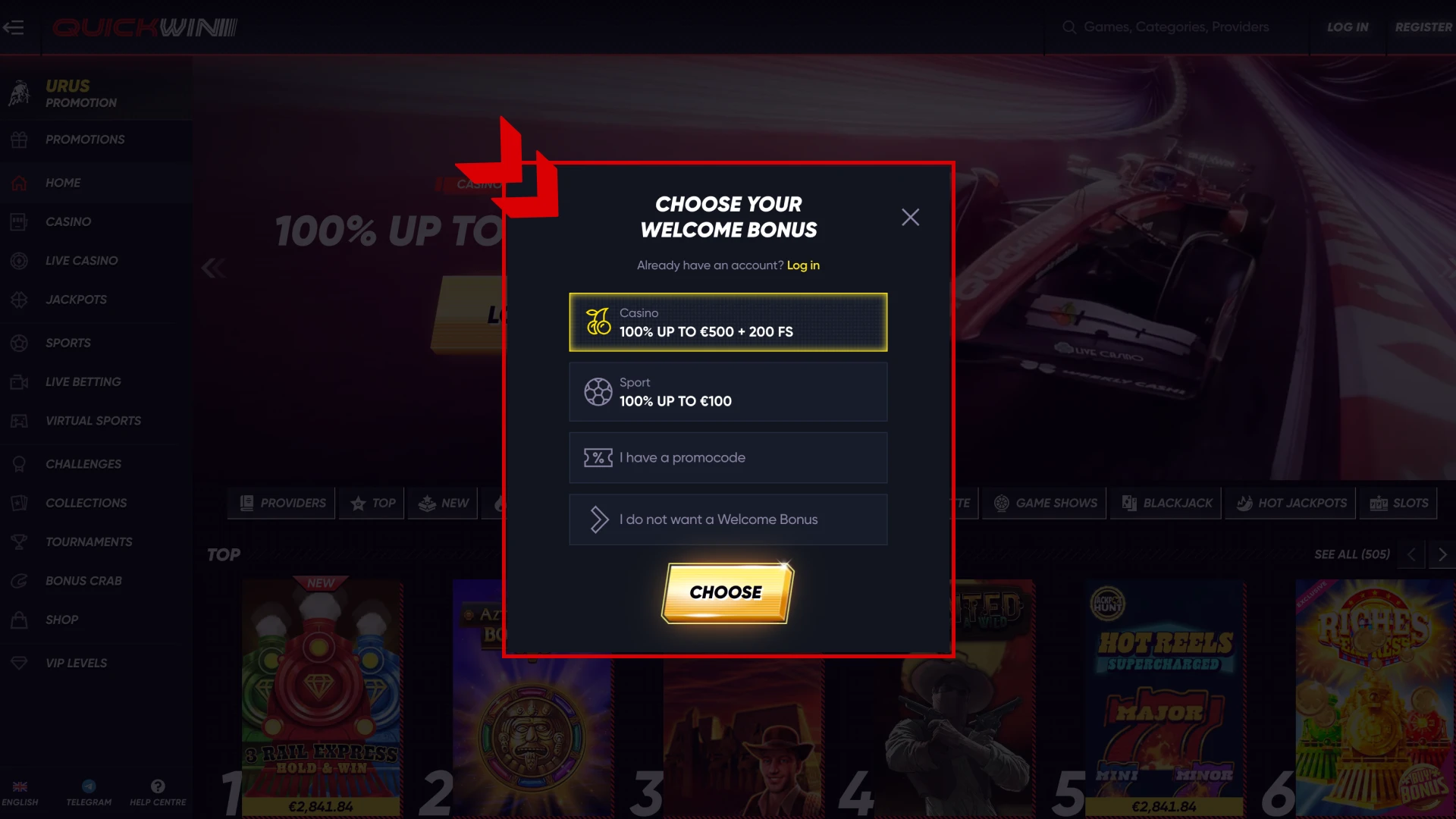 Press the register button on Quickwin main page.