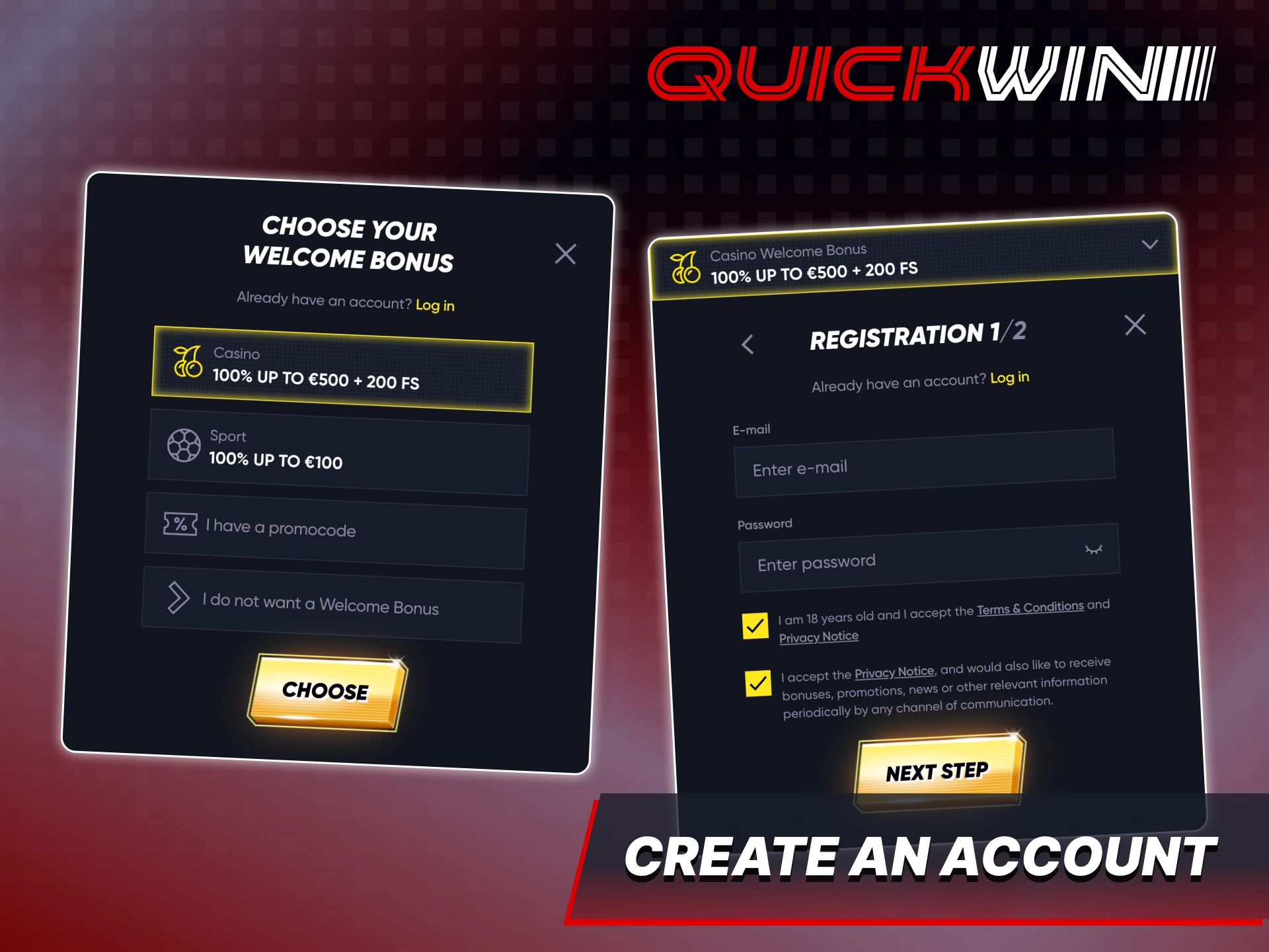 Learn how to create an account at Quickwin website.