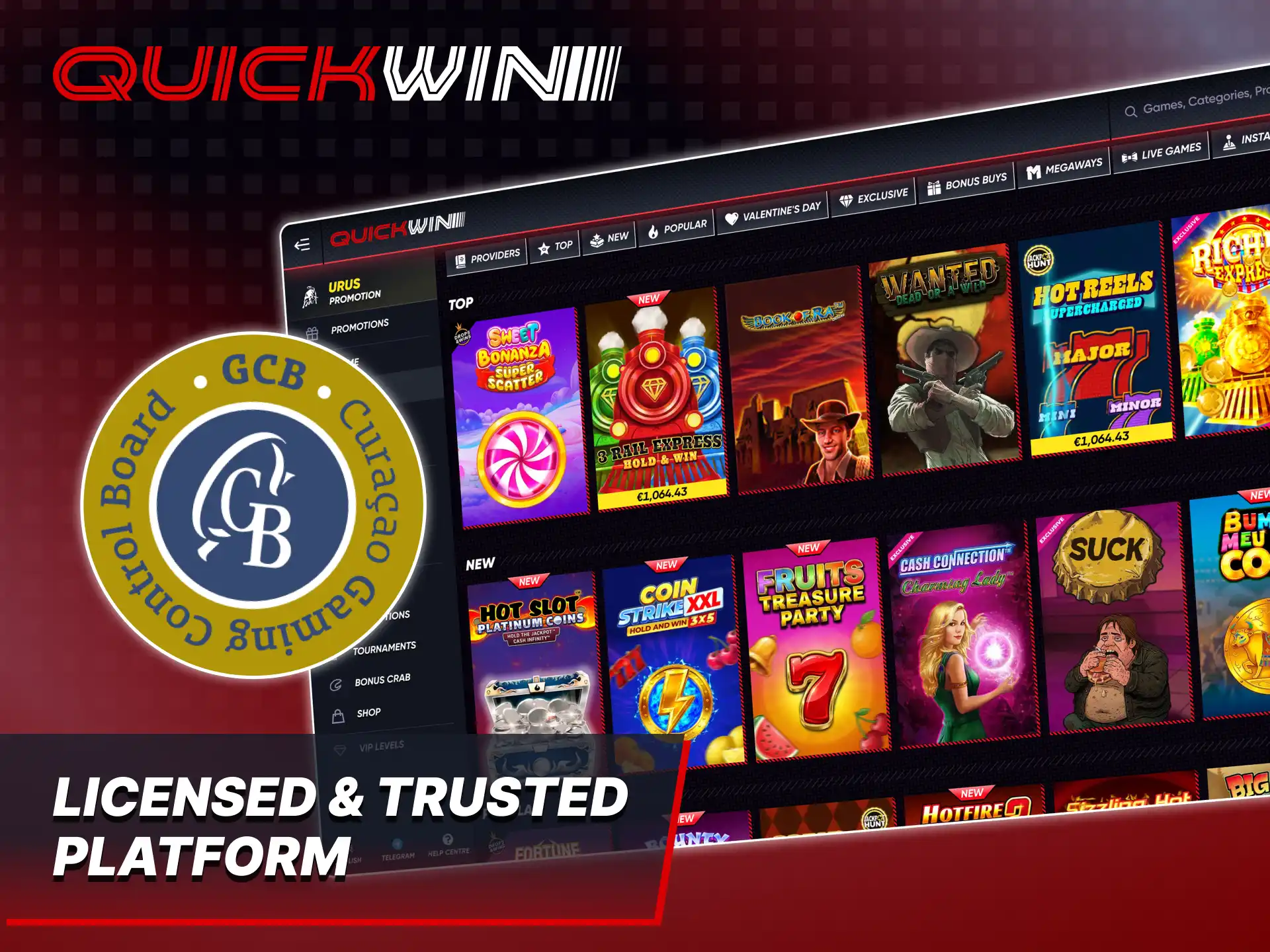 Quickwin platform operates under the Curacao license.