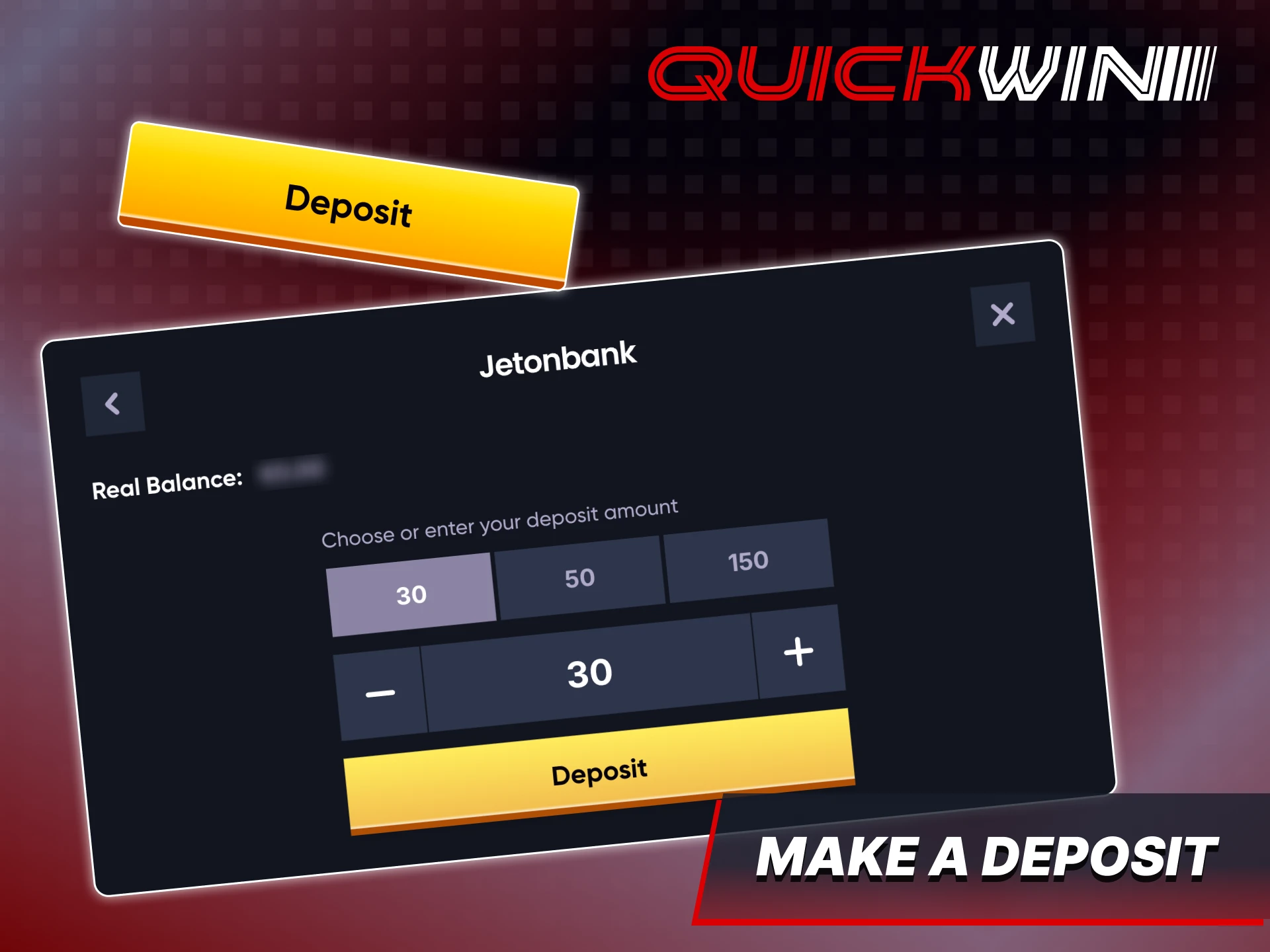 Follow the steps to make your first deposit at Quickwin.