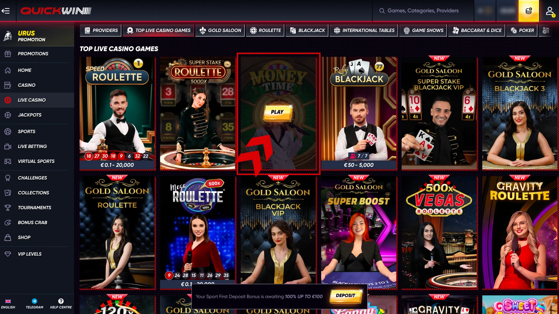 Choose the game you want to play at Quickwin live section.