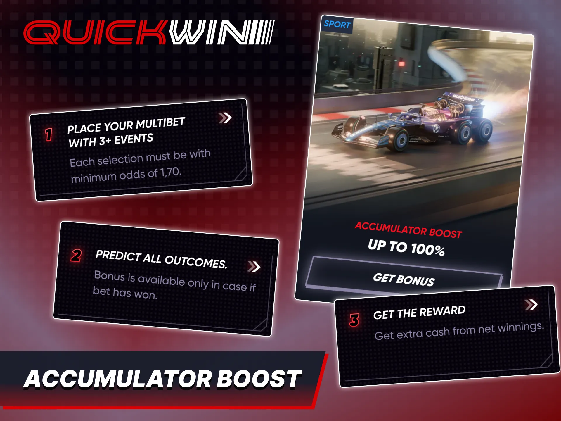 Get Accumulator Boost bonus for sports betting at Quickwin.