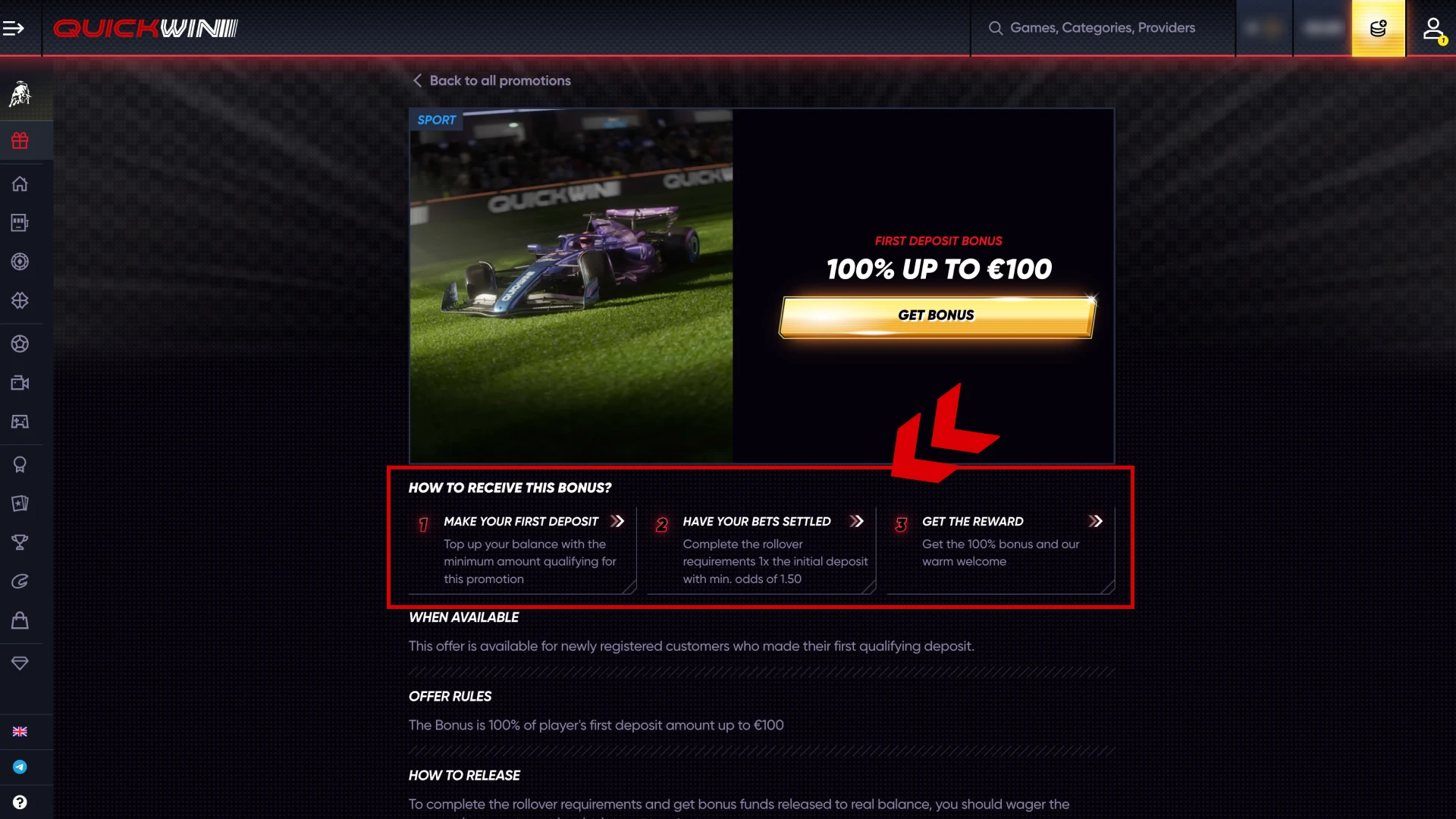Meet the Quickwin bonus rules and conditions.