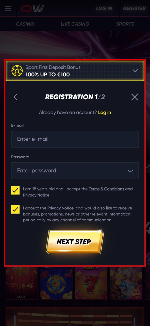 Enter the required personal data and complete Quickwin registration.