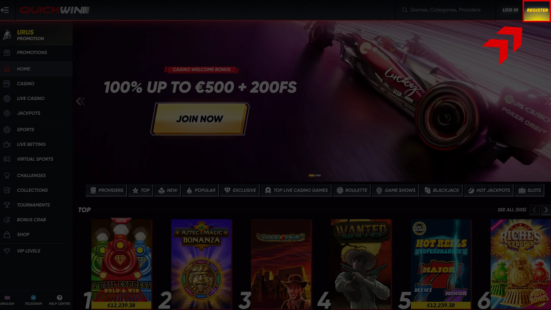 Press the register button to start Quickwin registration process.