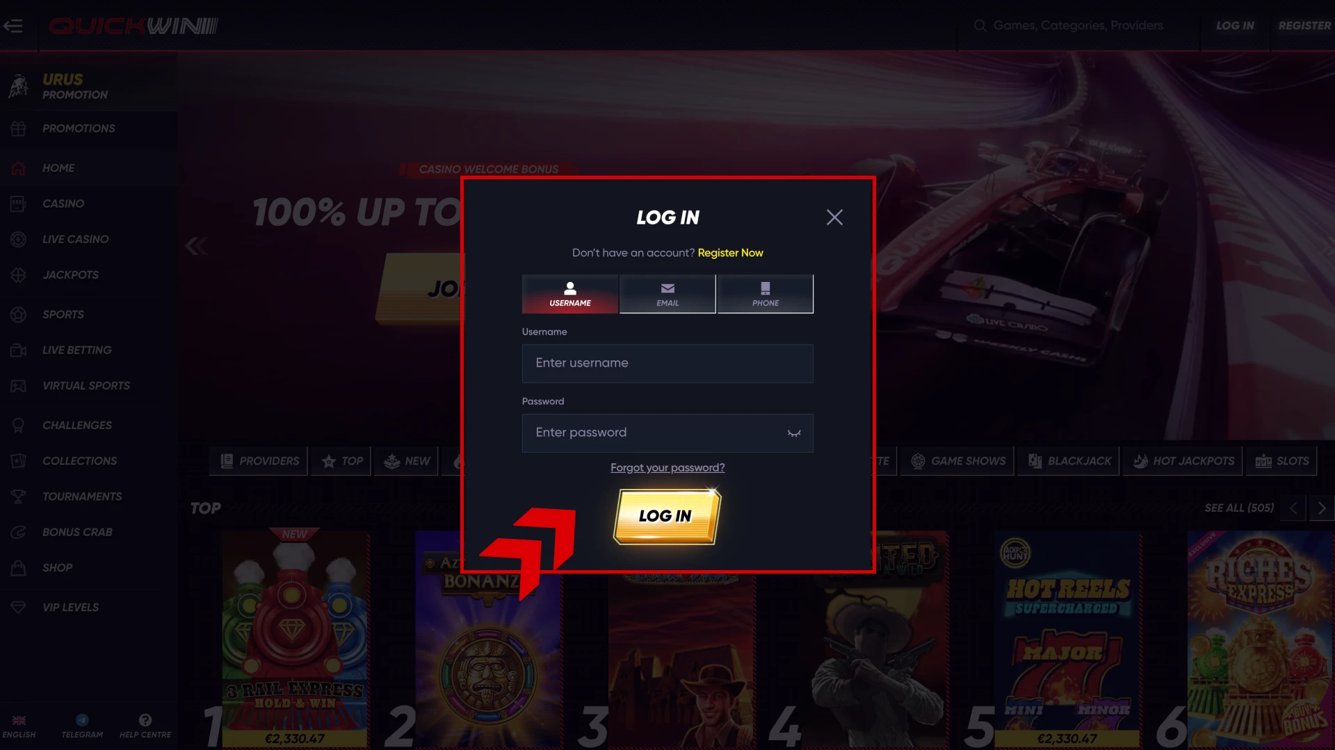 Enter your details to log into your Quickwin account.