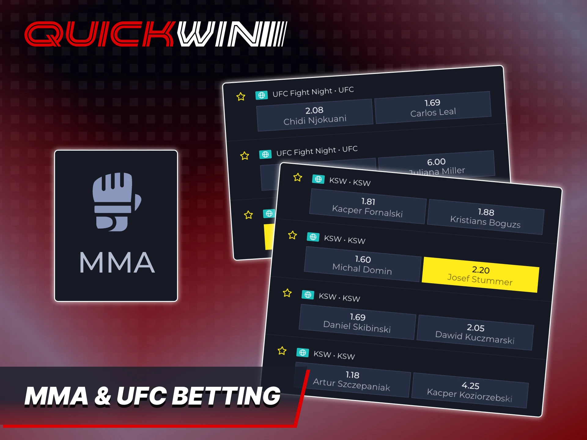 Explore MMA and UFC betting section at Quickwin platform.