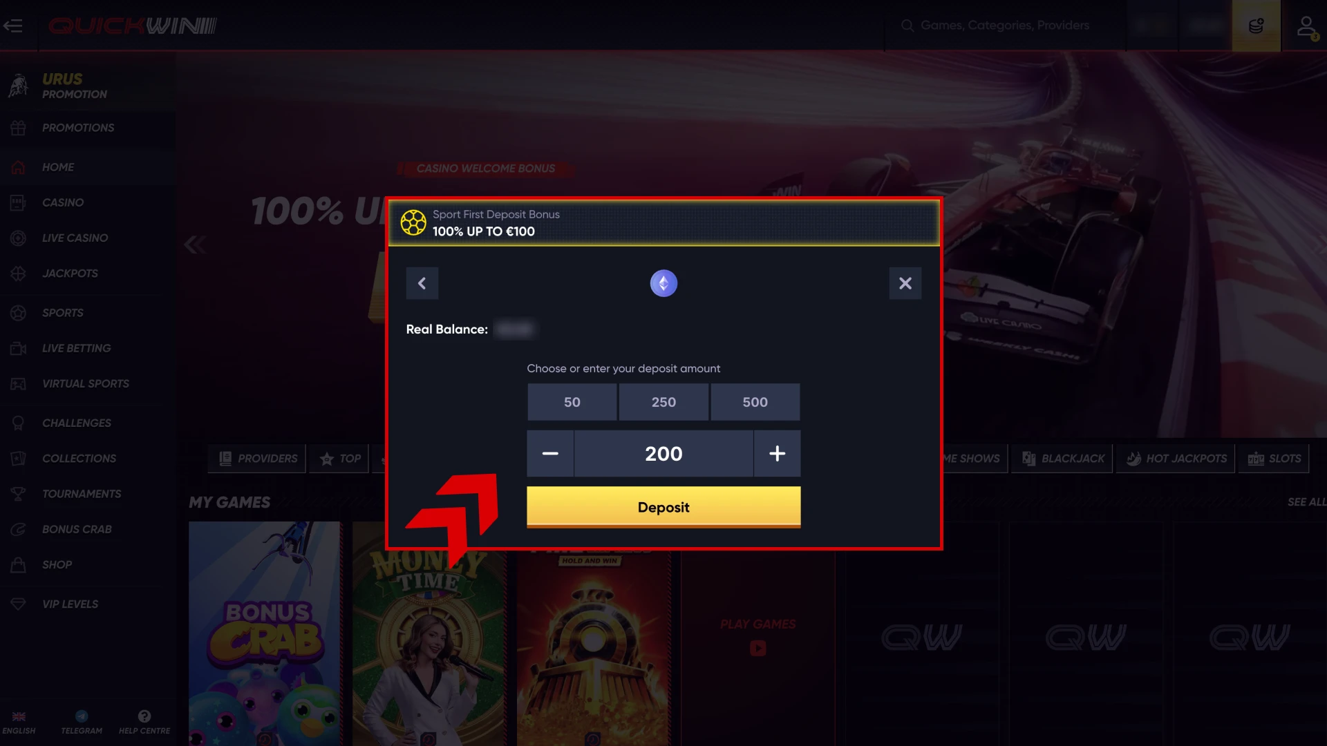 Make a Quickwin deposit using your preferred payment method.