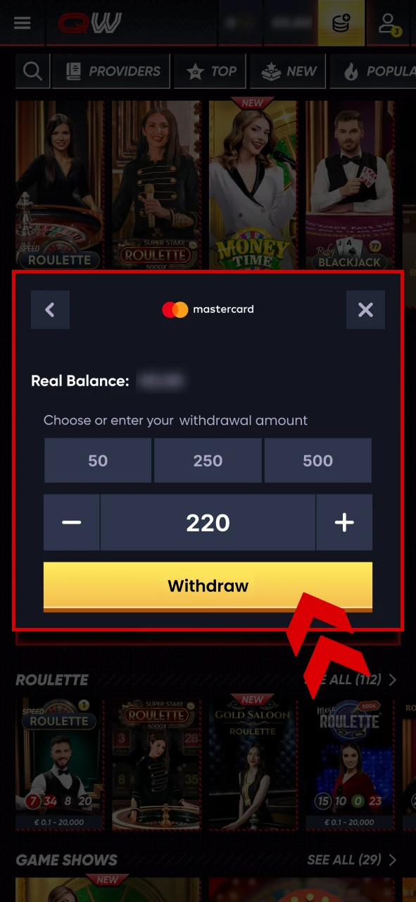Enter all the necessary information and confirm Quickwin withdrawal.